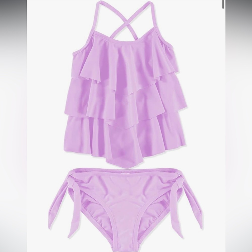 NWT Lavender UPF 50 Ruffle Tankini Swimsuit, Girls Size 10